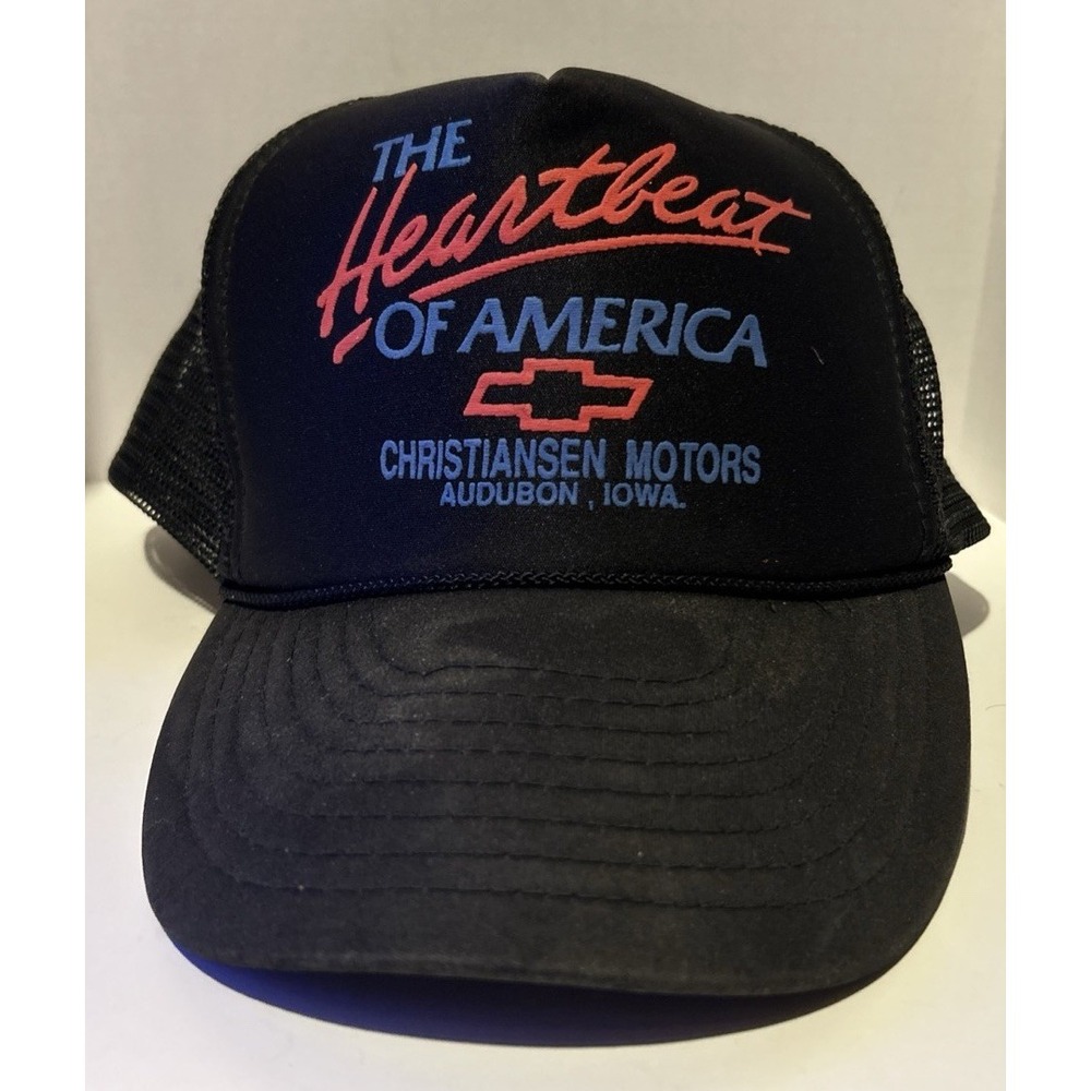 Vtg Chevrolet Chevy The Heartbeat Of America‎ Snapback Hat Black Made in USA 80s